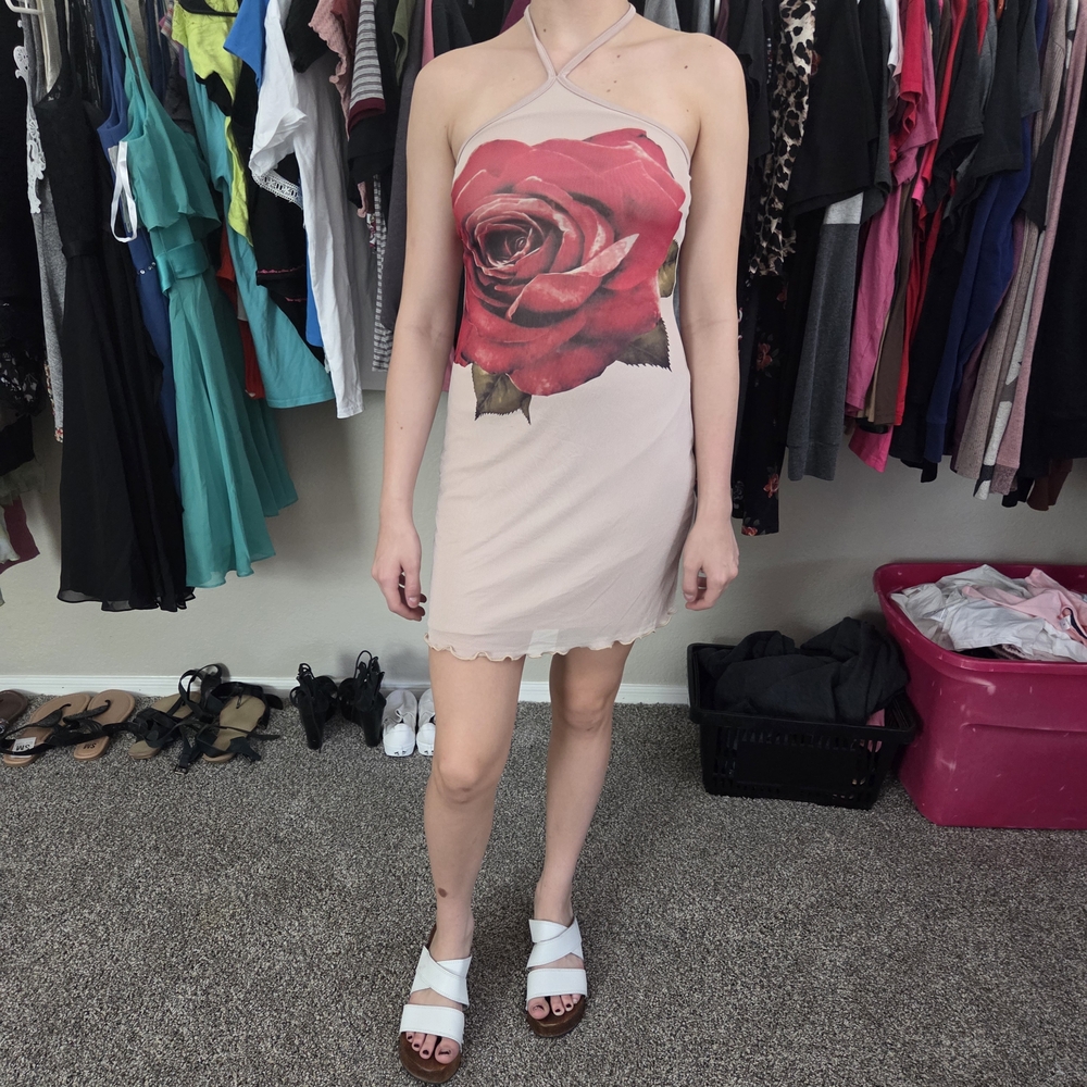 Fashion Nova Beige Rose Backless Dress
